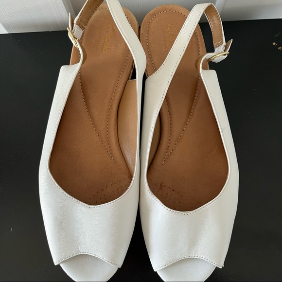 Clarks Artisan White Leather Sling back Sz 10 - Picture 6 of 7